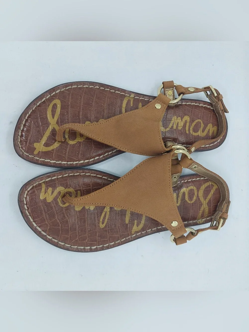Sam Edelman Greta Sandals Brown Leather Thong Slingback Flats Womens Size 5.5M